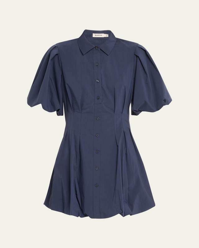 Cleo Polin Balloon-Sleeve Pleated Mini Dress